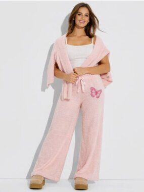 WICKED x Katie Kime Glinda Pink Lounge Pants Butterfly Design Fuzzy Cozy XXS